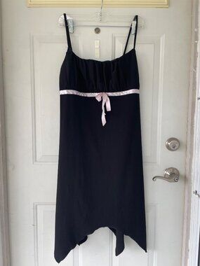 Vintage Taboo Y2K 90s Black Dress Empire Waist Handkerchief Hem L Fairy Goth